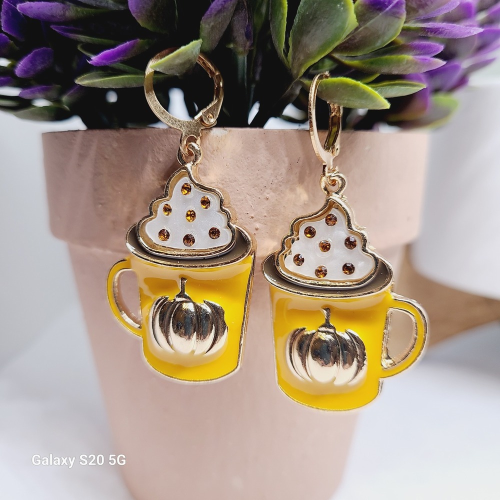 Pumpkin Spice‎ Latte Earrings Fall Coffee Cup Earrings Dangle Drop NWOT